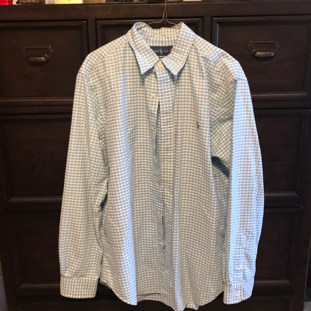 Baby Blue and White Polo Button Down